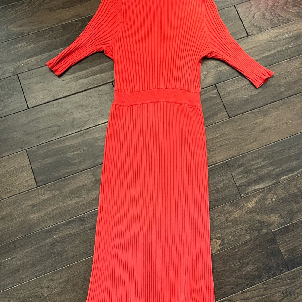 Orange Ribbed Knit Dress